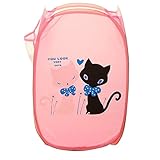 Dimart Super Cute Love CatポップアップOpen Netメッシュ折りたたみ式ランドリーHamper服ストレージバスケット、ピンク