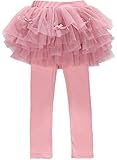【FireflyShop】女の子 裏起毛 レギンス パンツ チュール レース スカート 付き スカッツ 10分丈 スパッツ (ピンク 100)