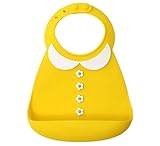 赤ちゃん幼児用食品キャッチャーと防水細菌抵抗性ソフト シリコン ベビービブ (黄-小さな女の子)