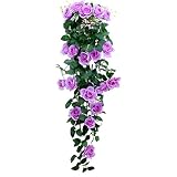 Zhhlaixing 壁掛け造花 2x Artificial Fake Silk Flower Rose Garland Hanging Vine Wedding Plant for Home Gar