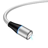 磁石式 3A/5A急速充電ケーブル マグネット TypeC用充電 iPhone用充電 Android-microUsb用充電 スマートフォン タイプC用充電 アイフォン用充電ケーブル アンドロイド用充 マイクロUSB用充電 コネクタ 脱着 防塵 ナイロン製 LEDランプ付き 360(+180)度回転 自動接続(1M-3A充電ケーブル-シルバー) [並行輸入品]
