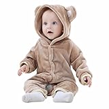 【SEBLES】ベビー 赤ちゃん 乳児 カバーオール フード付き 耳付き ボタン 冬 暖か ブラウン 66cm