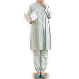 【春夏向け・綿１００％・入院準備に】授乳対応マタニティ長袖ロング丈パジャマ　　サックス系ストライプ柄　サイズ:マタニティS