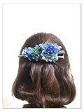 【プリザーブドフラワー/ヘアアクセサリーシリーズ/本当の紫陽花の髪飾り】落ち着きのある美しく神秘的な表情のブルーとグリーンの髪飾り【ラッピング付き】
