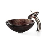 Kraus C-GV-580-12mm-10SN Copper Illusion Glass Vessel Sink and Waterfall Faucet Satin Nickel [並行輸入品]