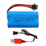 1PCS 7.4V 1200mAh SM-4Pプラグ電池、USB充電ケーブル付き 用のEC08 RC玩具車模型オフロード車の坂登りドリフトレーサーリモコン船電池に