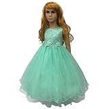 WIN 女の子フォーマルドレス 子供ワンピース ガールズフォーマル キッズドレス ピアノ 演奏会 発表会 結婚式ドレス ワンピース 入園式ワンピース コンサート 七五三 卒業式 (120cm, グリー