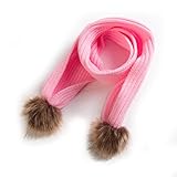 oenbopo ベビー用マフラー ニット製　ポンポン付き　超可愛い　防寒 冬 しもやけ 対策 キッズ子供用 誕生日 お祝い 七五三 プレゼント 公園 お出かけ お散歩　スカーフ (ピンク)