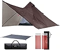 FIELDOOR フォークテント280プラス ポリエステル【ダークブラウン】 & アルミテントポール 6本連結・2本セット & グランドシート
