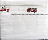 Authentic Kids 4 Piece Full Sheet Set White with Embroidered Red Fire Trucks along Hem [並行輸入品]