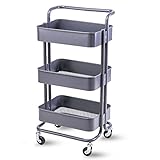 Harper Bright Design キッチンワゴン 取っ手付き キャスター付き バスケット 収納キッチン 高さ調整できる メッシュ状の底板 MX037096 (ダークグレー)