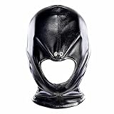 Emoi 全頭マスク 口開き smプレイ 目隠し smグッズ 女性 拘束 コスプレ 道具 エナメル 拘束具 アダルトグッズ 変態仮面 面白い 舞台小道具 縄調整可能 お仕置き 調教用 責め具 black women 58cm