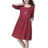 Zhhlinyuan Women Fashion Plus Size Loose Long Sleeve Round Neck Linen ドレス Maternity Dress