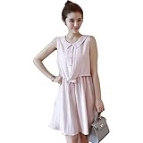 JQ trend レディース マタニティー 授乳服 授乳口 半袖 ボーダー ワンピース フレアスカート 産前 産後 (2色） (XXL, ライトピンク)