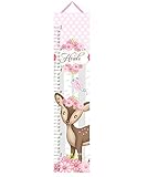 子供用キャンバスGrowth Chart Sweet Deerピンク花女の子寝室赤ちゃん保育園ウォールアートGrowth Chart gc0302