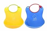 2つのソフトベビーよだれかけ防水食品キャッチャーポケットの色ビブイエロー・ブルーのセット