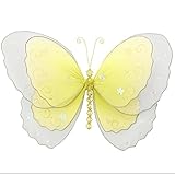 Hangingバタフライイエローmulti-layeredナイロンメッシュ蝶デコレーション装飾赤ちゃん保育園寝室女の子部屋天井壁装飾結婚式誕生日パーティーベビーシャワーホーム子供子3dアートDIY L