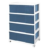 収納ケース ワイド チェスト 4段 引き出しカラー (ホワイト／ネイビー) 組立式 日本製 W4-1WHNV