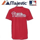 新しい大人用サイズmed MLB Philadelphia PhilliesマジェスティックTシャツTジャージークルーネックレプリカMajor League Baseball木製マーク