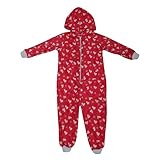 キッズ・ジュニア・子供用 ガールズ オールインワン フード付きつなぎ パジャマ 女の子 (5~6歳) (ピンク/ハート)