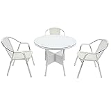 人工ラタンチェア3脚 丸テーブル1台 4点セット 強化ガラス ホワイト 籐 肘掛けカバー付き 家具 ファニチャー インテリア スタッキングチェア リビング chair 椅子 南国 アジアン バリ風 リ