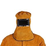 「GeBaoZhen」牛革 溶接面 マスク 火傷防止 レザー 保護具 はね上げ式 遮光　溶接面 ヘルメット かぶり面　頭巾