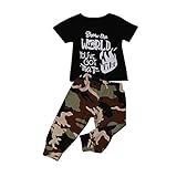 ベビー服 黒い Tシャツ 女の子 男の子上着 + 迷彩 長ズボン（0-24M） (80)