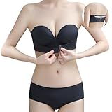 [APIKIE] ストラップレスブラ 紐なしブラ 【ダンサーも愛用・多重滑り止め素材】【ズレ落ちない・美胸美背】 チューブトップ 脇高 ノンワイヤー ブラジャーセット 柔らかい 結婚式 オフショル ブラ ブラジャー 寄せブラ バストアップ (S（70B）, ブラック+ショーツ)