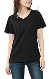 [JANJAM] 大きいサイズ レディース Tシャツ 半袖 Vネック 無地 カラバリ豊富 カットソー トップス cotton100 ブラック 4L