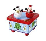 Handcrafted wooden Christmas Music Box with santa and snowman