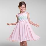 シンプルでかわいい円刺繍のシフォンドレス「Simple Cute Circle Embroidery Chiffon Dress」2歳から12歳 (9-10 years, ピンク)