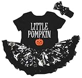 [キッズコーナー] ハロウィン Little Pumpkin シルバースカル 子供ボディスーツ、子供のチュチュ、ベビー服、女の子のワンピースドレス Nb-18m (ブラック, Large) [並行輸入