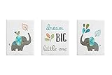 Turquoise and Grey Jungle Wall Art Room Decor Hangings for Baby Nursery Kids and Childrens Mod Eleph