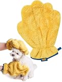 PETHROOM ペットタオル マジックグローブ 犬猫グローブタイプ 厚手 吸水速乾 マイクロファイバー スポンジタオル（イエロー）