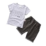 女の子の服 男女兼用 夏 上下セット Pojour 1-6歳キッズ用 子供かわいいＴシャツ 綿 通気 グレー(100cm)