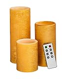Cypress Home Gold Battery Operated Flameless LED Wax Pillar Candle with Remote, Set of 3 [並行輸入品]