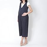 (ウーマンプラス) WOMANPLUS おしゃれ マタニティ ママ オールインワン サロペット 8分丈 Vネック 授乳便利仕様 ウオッシャブル (ML, ネイビー)