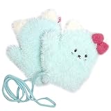 手袋 女の子 ベビー キッズ のびのび手袋 子供手袋 ニット手袋 ねこ ミトン ひも付き 防寒 サックス 2-5才