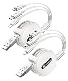 【2本セット巻き取り式充電ケーブル 新登場】3in1 充電ケーブル 巻き取り 3in1 充電コード 3台同時給電可能3A充電最大15W 伸縮式 絡み防止 3種類端子対応 1.2m 高速データ転送（i0s対応のみ）正規充電器対応 (ホワイト)