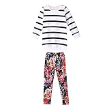 Ochine 女の子　ストライプTシャツ+フローラルパンツ　セットアップ 子供服 ベビー パジャマ 普段着　子供 ベビー服 女の子 (S、1-2歳)
