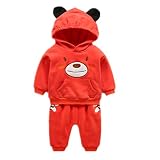 Elfin Parkベビー かわいい 長袖 セットアップ ジャージ セット 耳付き パーカー スウェット パンツ クマさん 着ぐるみ 春秋 オレンジ 60