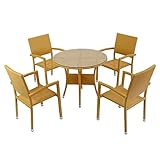 人工ラタンチェア4脚 丸テーブル1台 5点セット 強化ガラス ナチュラル 籐 肘掛け付き 家具 ファニチャー インテリア スタッキングチェア リビング chair 椅子 南国 アジアン バリ風 リゾー