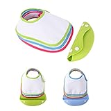 Safe&Care ベビービブ 食事用スタイ 3枚セット　ポケット付き　ベビー 赤ちゃん 100％綿　360°回転可 お食事用防水ビブ よだれかけ 洗濯機で洗える グリーン