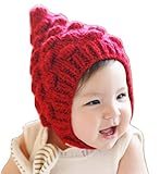 【SEBLES】 ベビー もこもこ とんがり キュート ニット帽 赤ちゃん 新生児 ～ 3歳 全2色 サイズ 42cm ～ 52cm クロスセット (レッド)