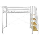 タンスのゲン ロフトベッド 高さ172cm ハイタイプ シングル 階段付き 宮付き パイプ スチール ホワイト 17710035 WH
