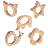 Lovoski ティースリング　おしゃぶりおもちゃ　　象/クジラ/花/スター/猫の耳の形　　形状認識　木製　5個入り