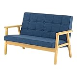 SATO セレノソファ 2人掛けクロス 布ネイビー 肘ナチュラル