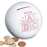 Personalised Pink ABC Ceramic Money Box - Add name & message by C.P.M.
