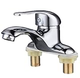 水栓金具 混合栓 シングルレバー 温水冷水 蛇口1 洗面台 ツーホール式 手洗い 水道 シルバーメッキ リフォーム