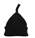 Plus Nao(プラスナオ) ニット帽 帽子 ボンボン付 CUTE キッズ 子供用 男の子 女の子 男女兼用 シンプル 無地 デザイン 防寒 あったか カジ - ブラック